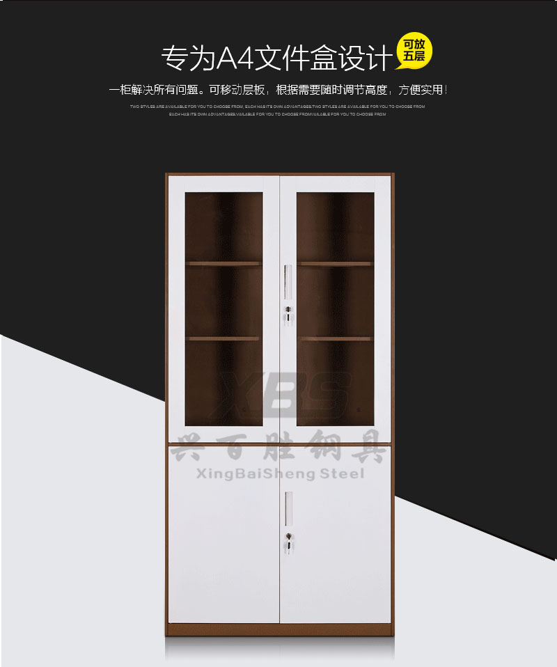 深圳钢制文(wén)件柜厂家,新(xīn)款薄边上玻下铁开门柜 支持订做