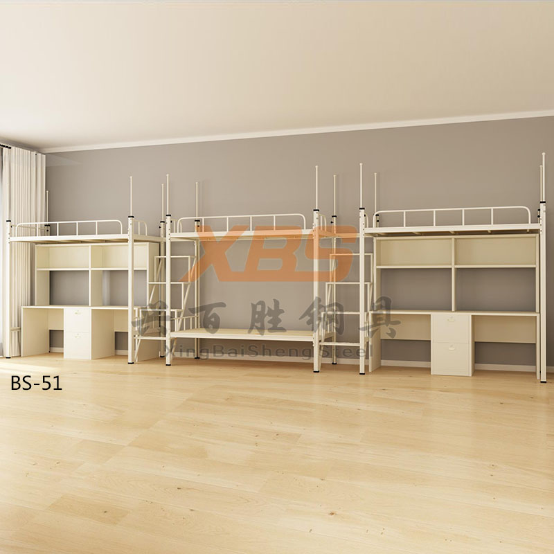 深圳新(xīn)款宿舍公寓铁床厂家,兴百胜新(xīn)款公寓铁床 三连四人位公寓床 颜色尺寸支持订做